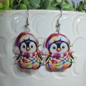 Colorful Christmas Penguin Earrings